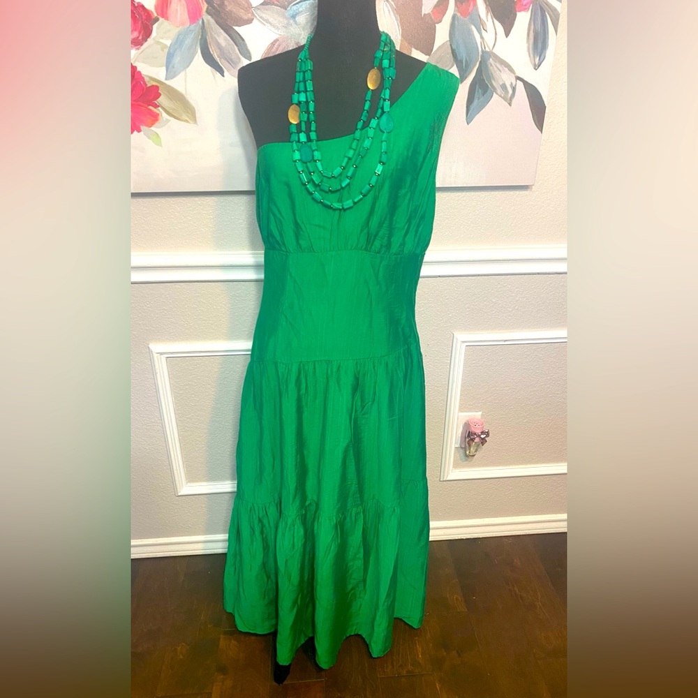 Flying Tomato Green Ruched One-Shoulder Dress